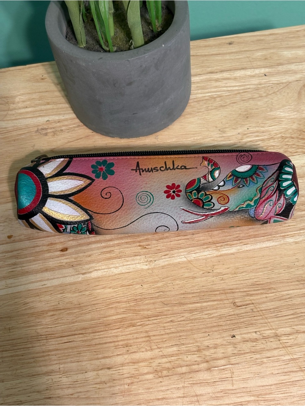 Anuschka Floral Elephant Leather Eyeglass/Cosmetic Case - Multicolor